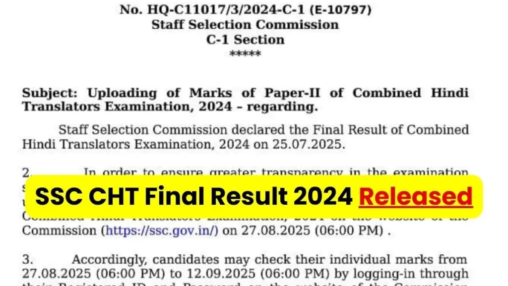 SSC CHT Final Result 2024 Released